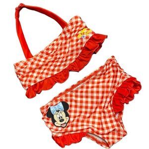 DISNEY Baby Two Piece Minnie Mouse Bikini Bathing Suit Checks Ruffles